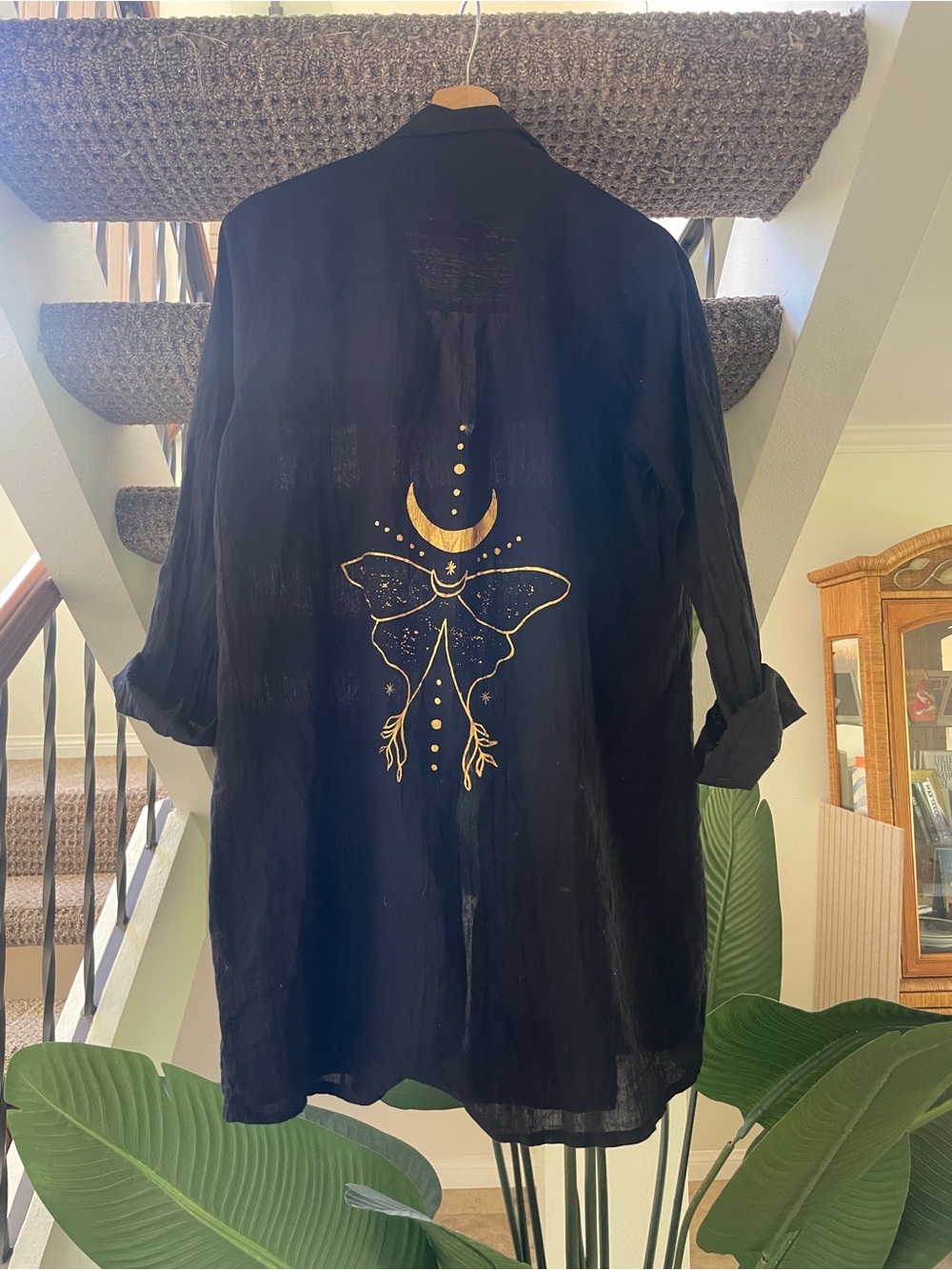 🖤 Black Linen Milligram Los Angeles Sheer Button-Up Top